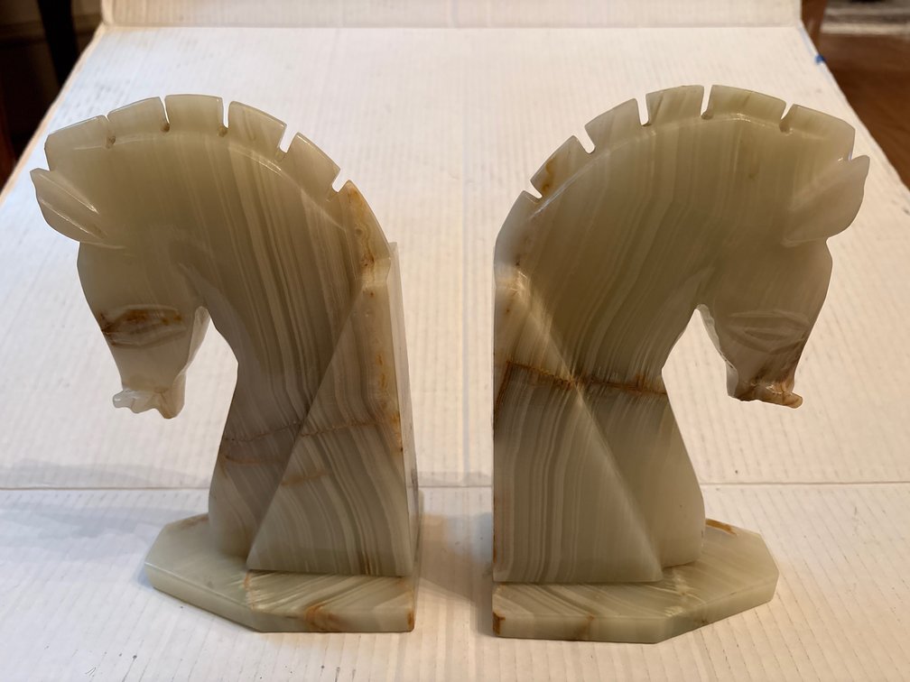 Carved Marble Horse Head Bookends