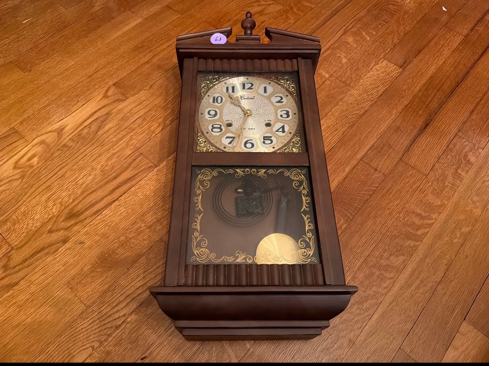 Vintage Centurion Wooden Wall Clock with Pendulum and Glass Door