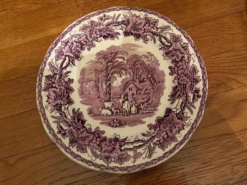 Set of 3 Vintage Booths British Scenery Purple Transferware Dinner Plates