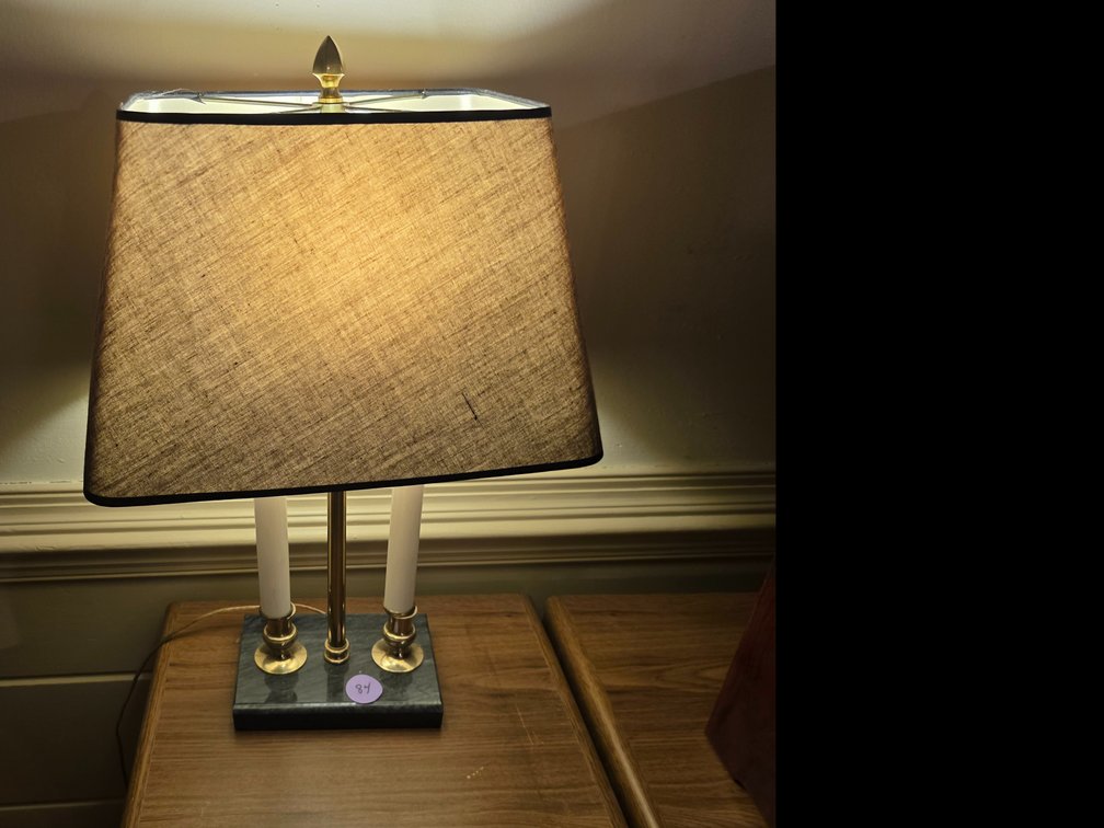 Vintage Dual Candlestick Brass Bouillotte Lamp With Shade