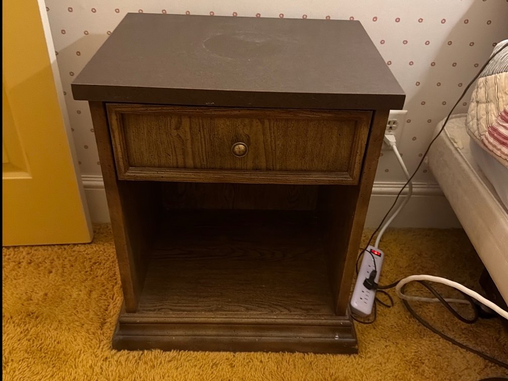 Set of 2 Oak Finish Nightstands with Single Drawer and Open Storage Shelf