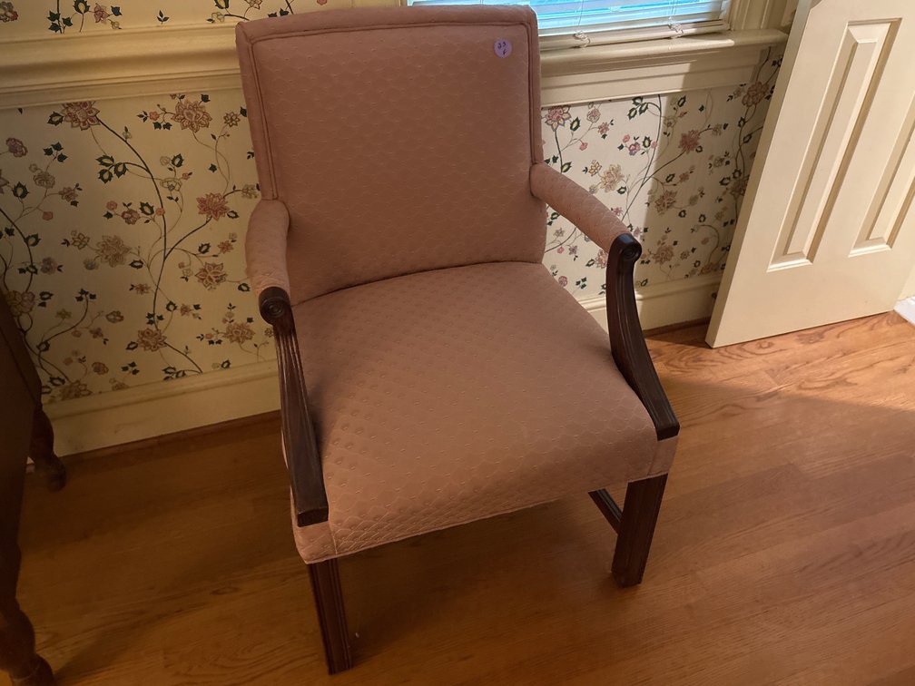 Fairfield Chair Co. Traditional Upholstered Accent Armchair in Mauve with Cherry Finish