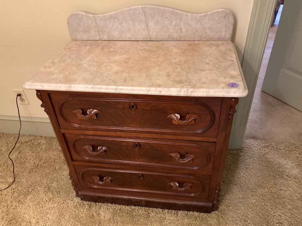 Wood 3-Drawer Dresser with White Marble Top and Backsplash