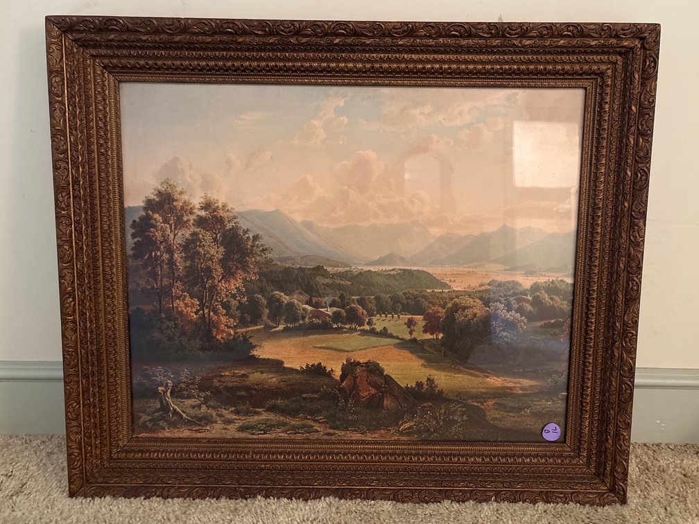 Pastoral Landscape Wall Art Textured Dark Gold Frame