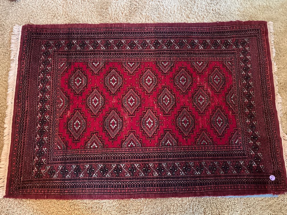 Wool Rug Red & Black Diamond Pattern