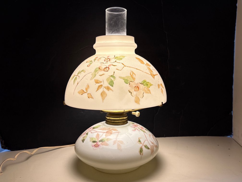 Electric Hurricane Lamp Glass Floral Hand Painted Table Lamp