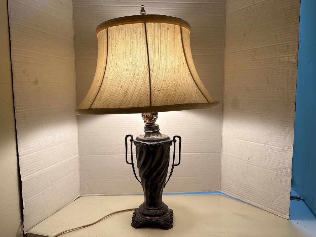 Metal Trophy Urn Accent Lamp with Fabric Shade