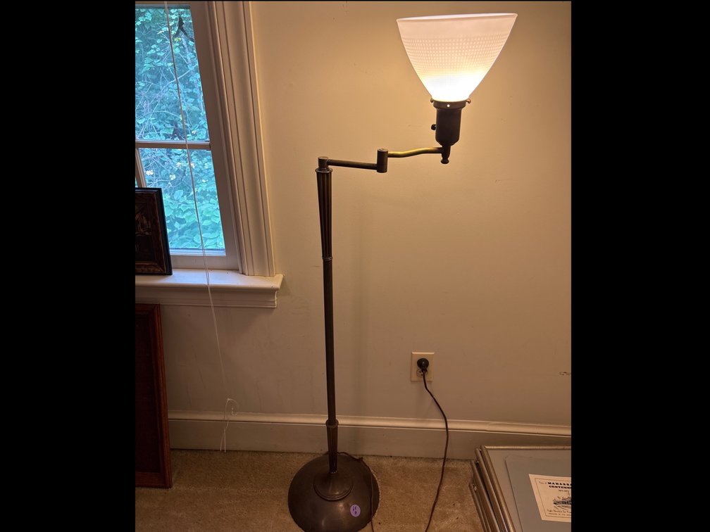 Articulating Swing Arm Floor Lamp with Weighted Base and Frosted Glass Shade