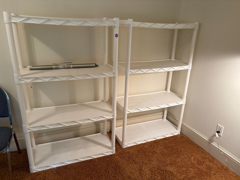White Plastic 4-Tier Utility Storage Shelves / Garage & Closet Organizer (X2)