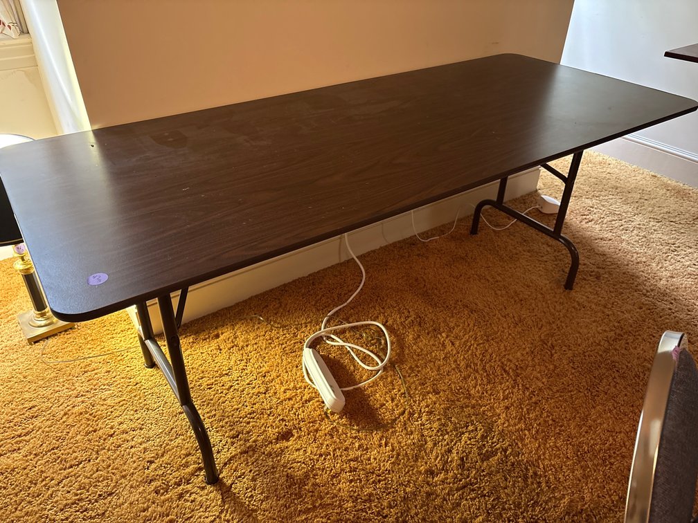 8ft Heavy-Duty Folding Utility Table with Wood-Grain Laminate Top and Steel Frame