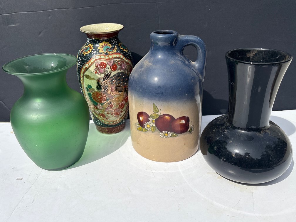 Vases and Stoneware Lot Frosted Glass, and Fruit Jug