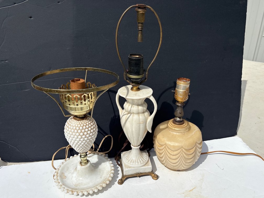 Table Lamp Set: Hobnail Style, Marble Style Urn and Textured Base
