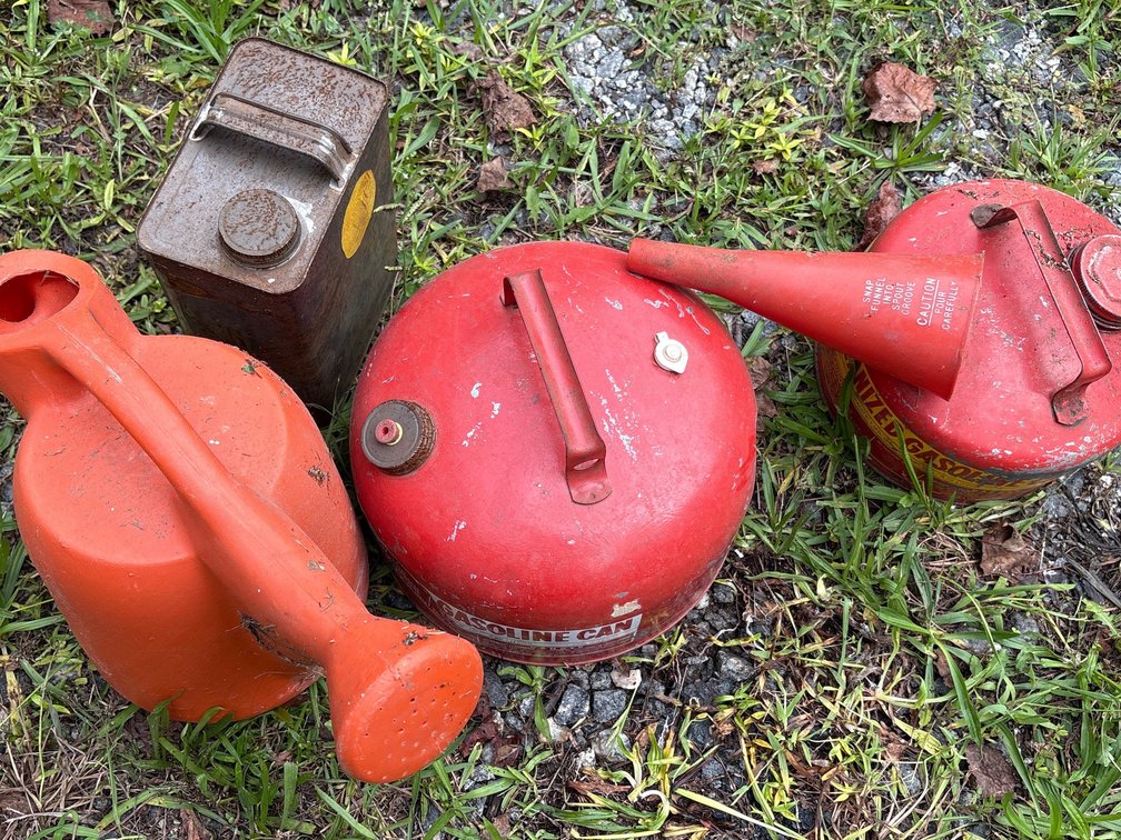 Metal Cans, Fuel Jugs & Orange Watering Can Lot