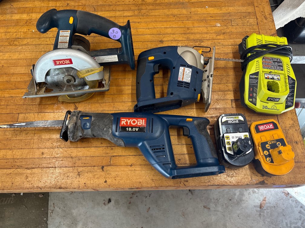 Ryobi 18V Cordless Power Tool Set – Reciprocating Saw, Circular Saw, Jigsaw, Batteries & Charger (x3)