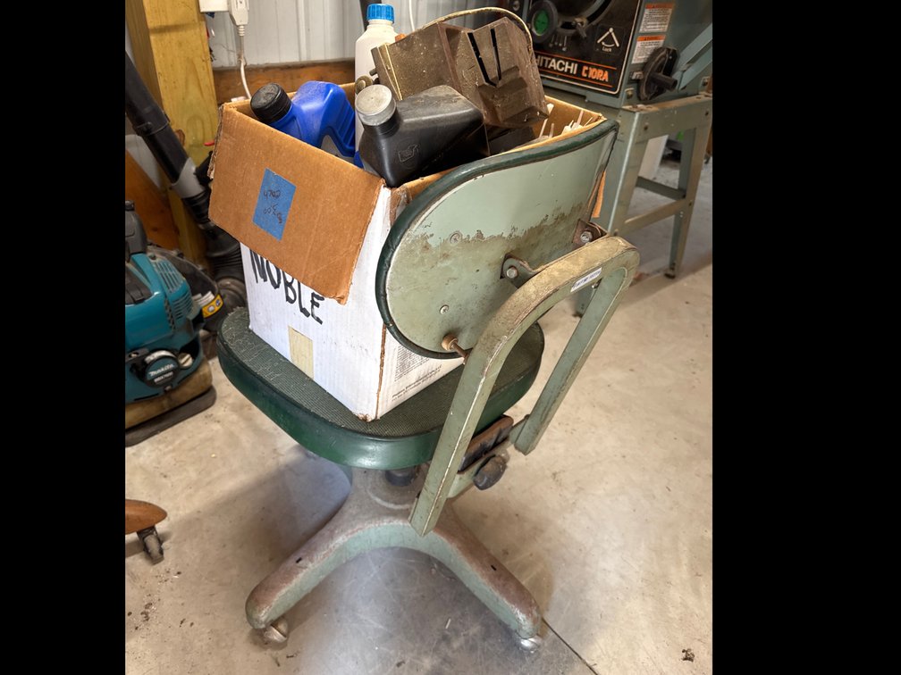 Metal Rolling Chair w/ Box of Contents