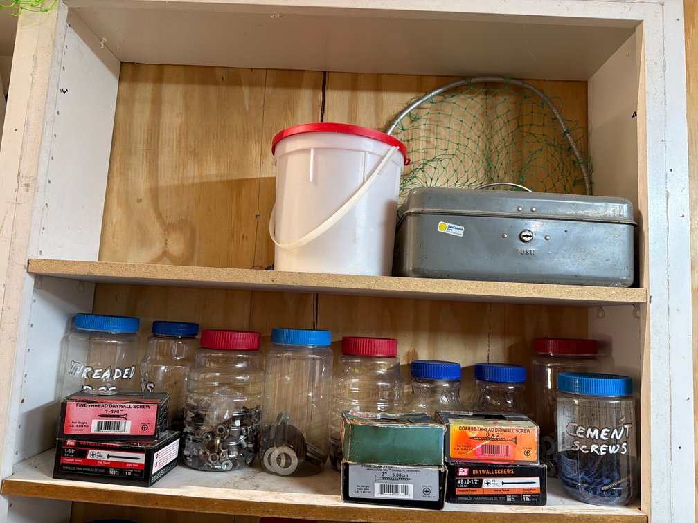 Assorted Hardware & Jars Lot (Shelf Not Included)