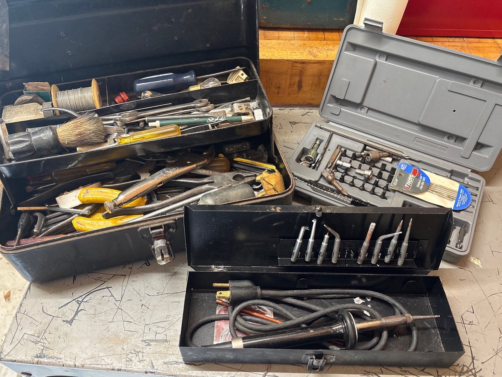 Metal Toolbox Lot, Soldering Iron Set & Molded Tool Case