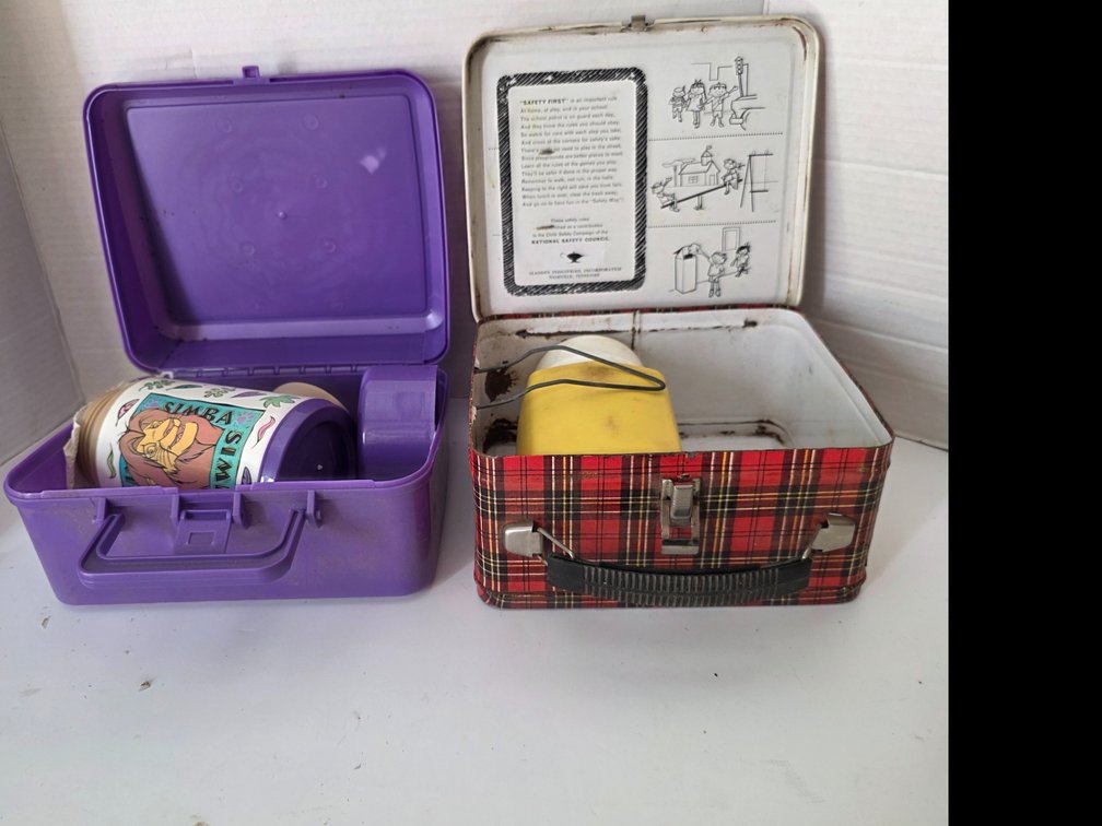 Collectable  Lunch Pails, Metal Plaid, Plastic Lion King