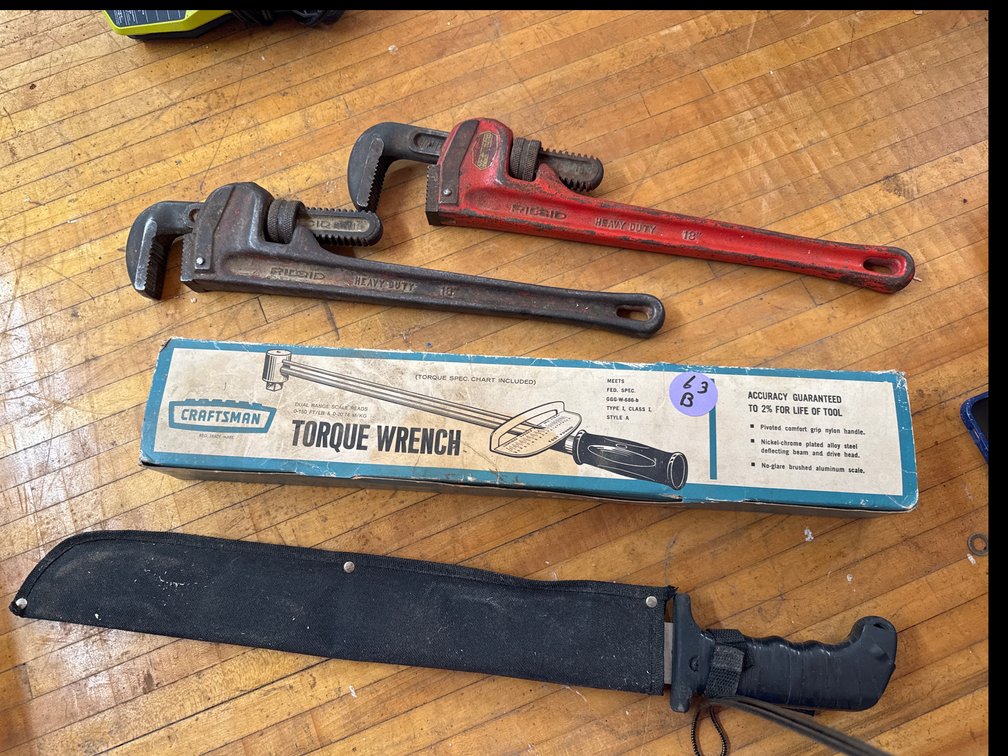 Rigid 18” Wrenches (2) Craftsman Torque Wrench in Box & Machete