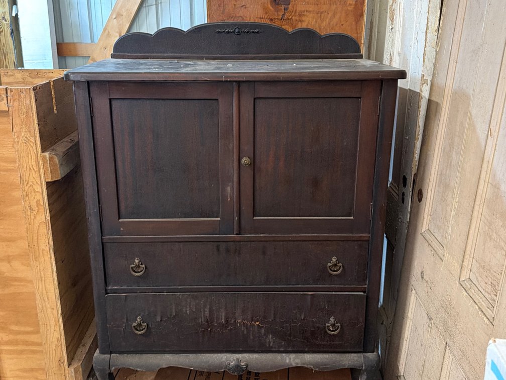Antique Country Parlor Cabinet with Scalloped Splashback