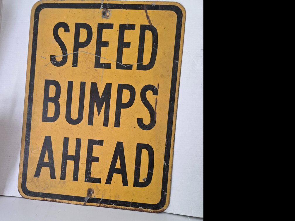 Metal Speed Bumps Ahead Sign