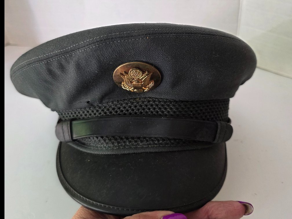 Vintage Army Green US Military Dress Visor Cap Dress Uniform