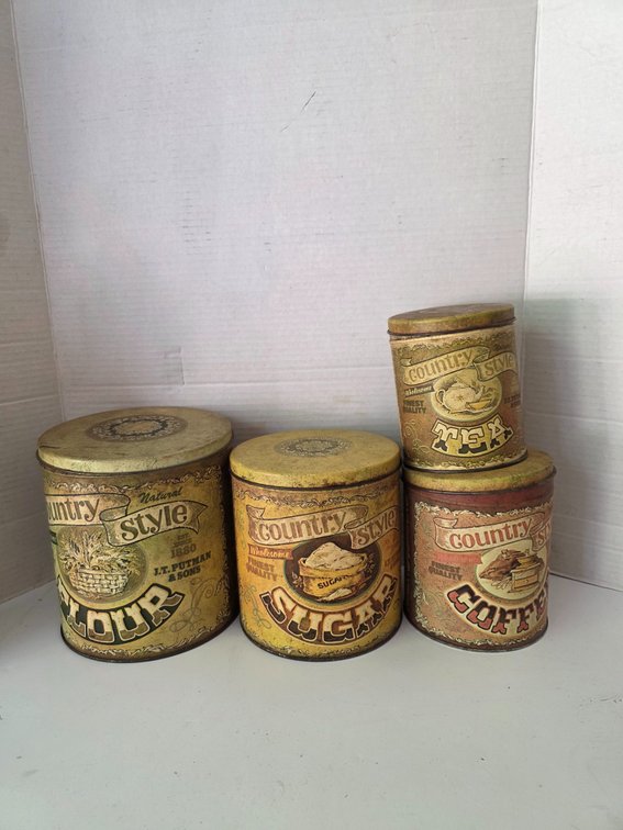 Vintage Country Style Nesting Tins Decorative Kitchen Storage Tin 70s Flour Sugar Coffee Tea