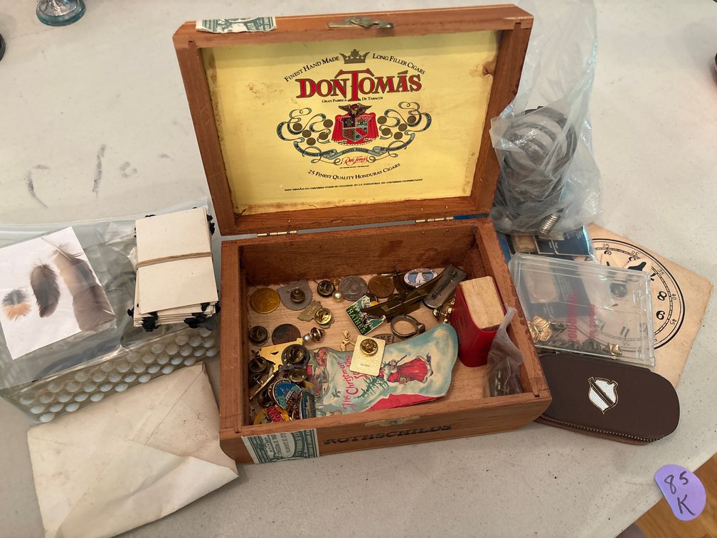 Don Tomas Cigar Box, Pins, Coins