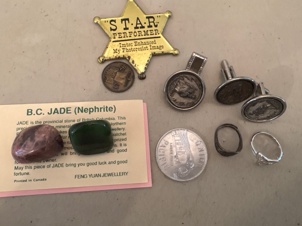 Rings, tie-tacks, etc