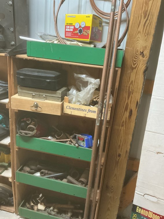 Contents of Shelving Unit & Metal Tubing