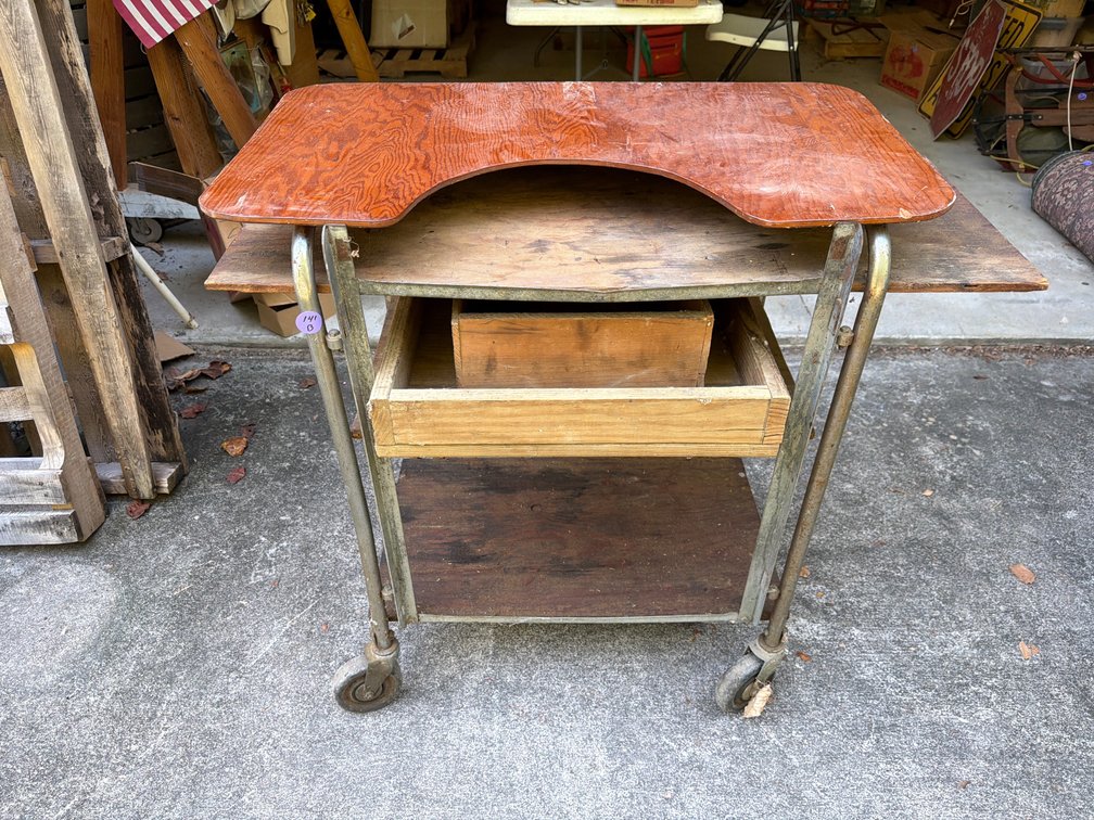 Vintage Metal & Wood Rolling Utility Cart & Wooden Crates