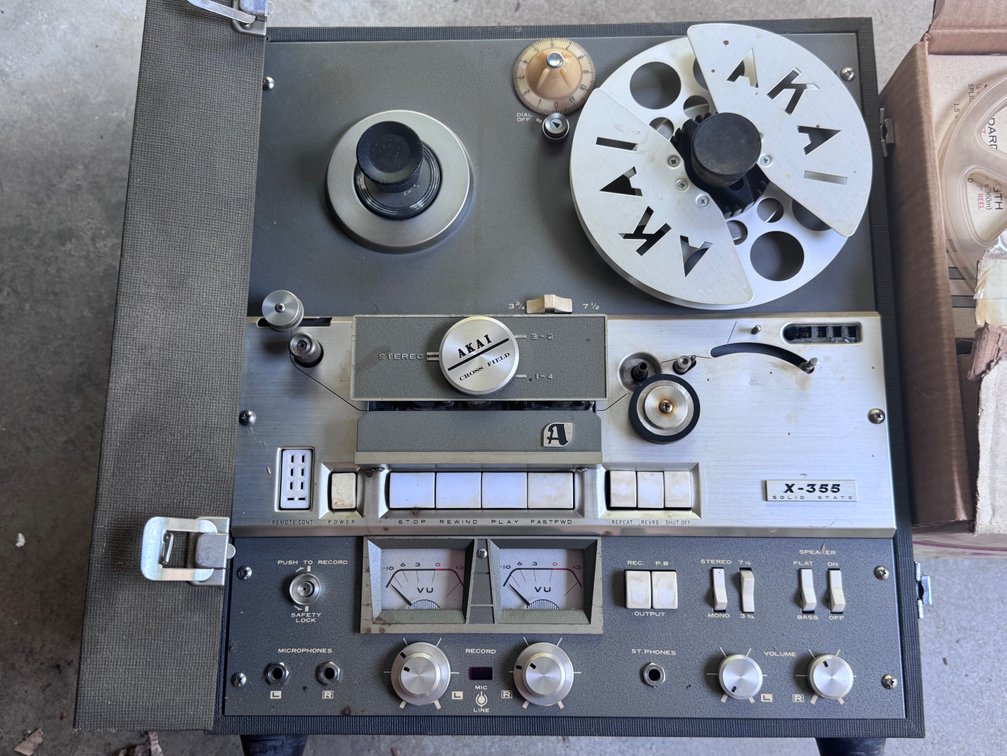 Akai X-355 Solid State Reel to Reel Player - Box of Accessories and Reels