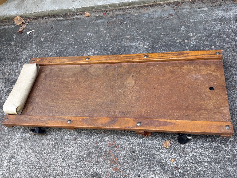 Vintage Wooden Mechanic's Creeper with Headrest and Casters