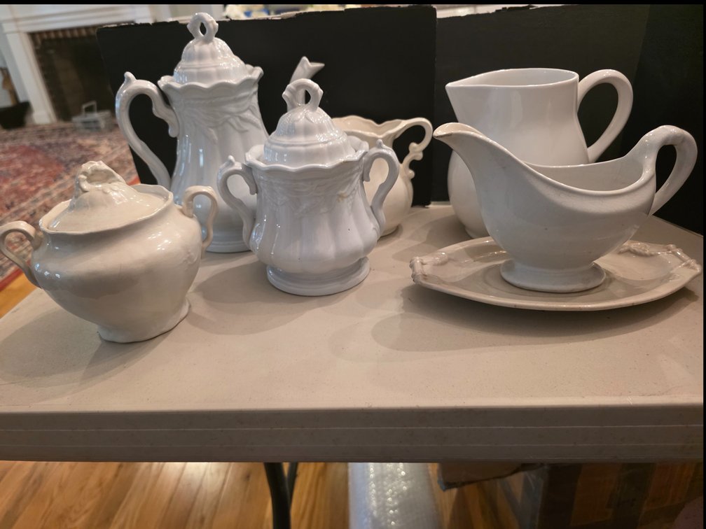 Victorian Elsmore & Forster Tunstall White Ironstone Covered Sugar Bowl / Urn, Coffee  Pot, Gravy Boat,  etc