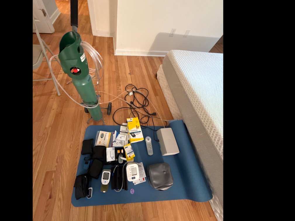 Medical lot, blood glucose testers, oxygen Tank
