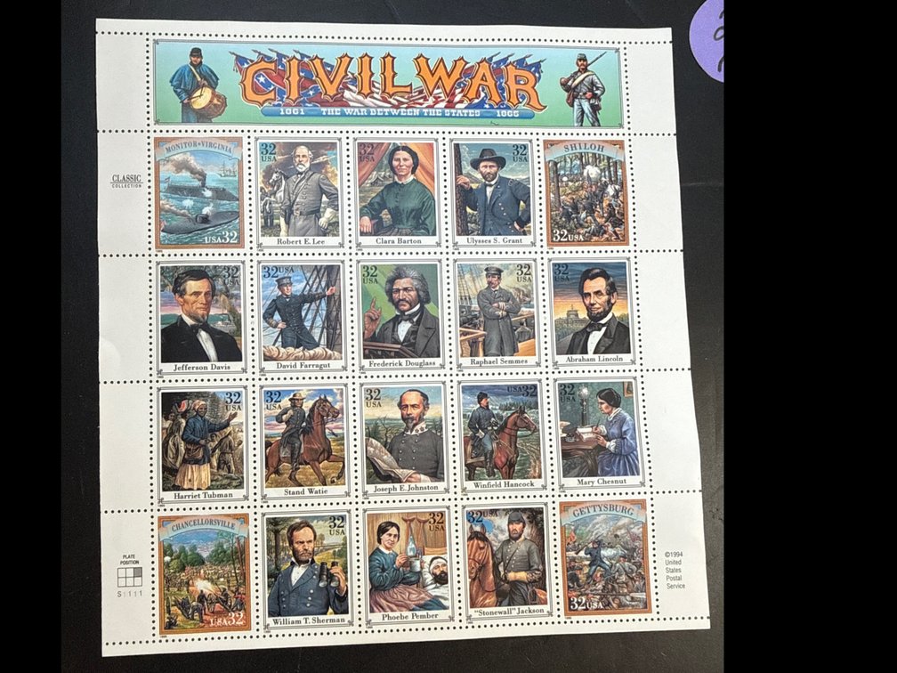 Collectible US Post Office Civil War Stamps full sheet