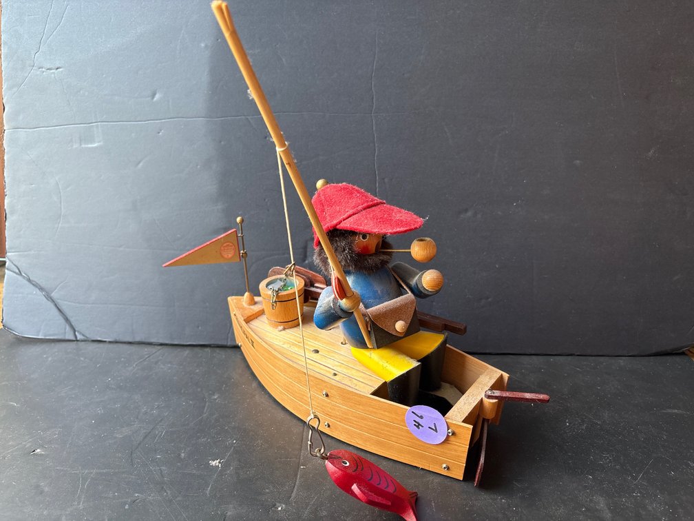 Steinbach Wooden Fisherman Boat Pull Toy - Reuge Swiss Musical Movement