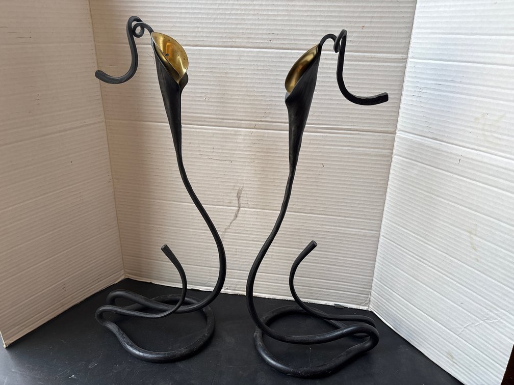 Modern Black Wrought Iron Calla Lily Taper Candle Holders
