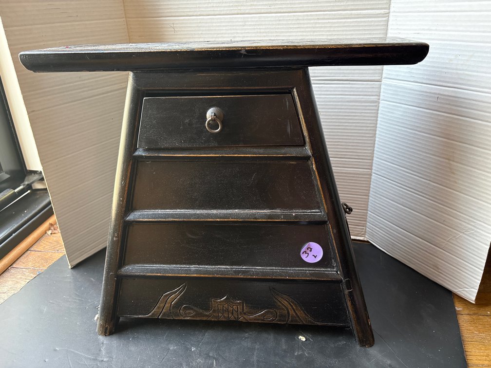 Asian Sloping Wood Tabletop Chest of Drawers Miniature Tansu