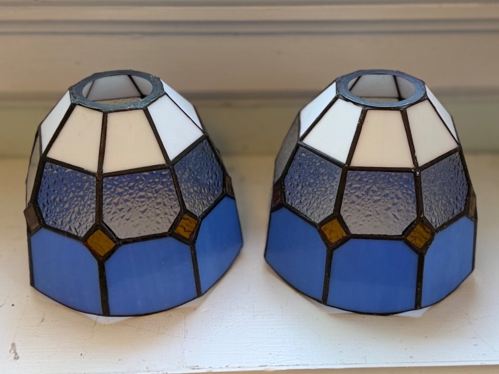 Vintage Blue And White Stained Glass Sconce Light Shades