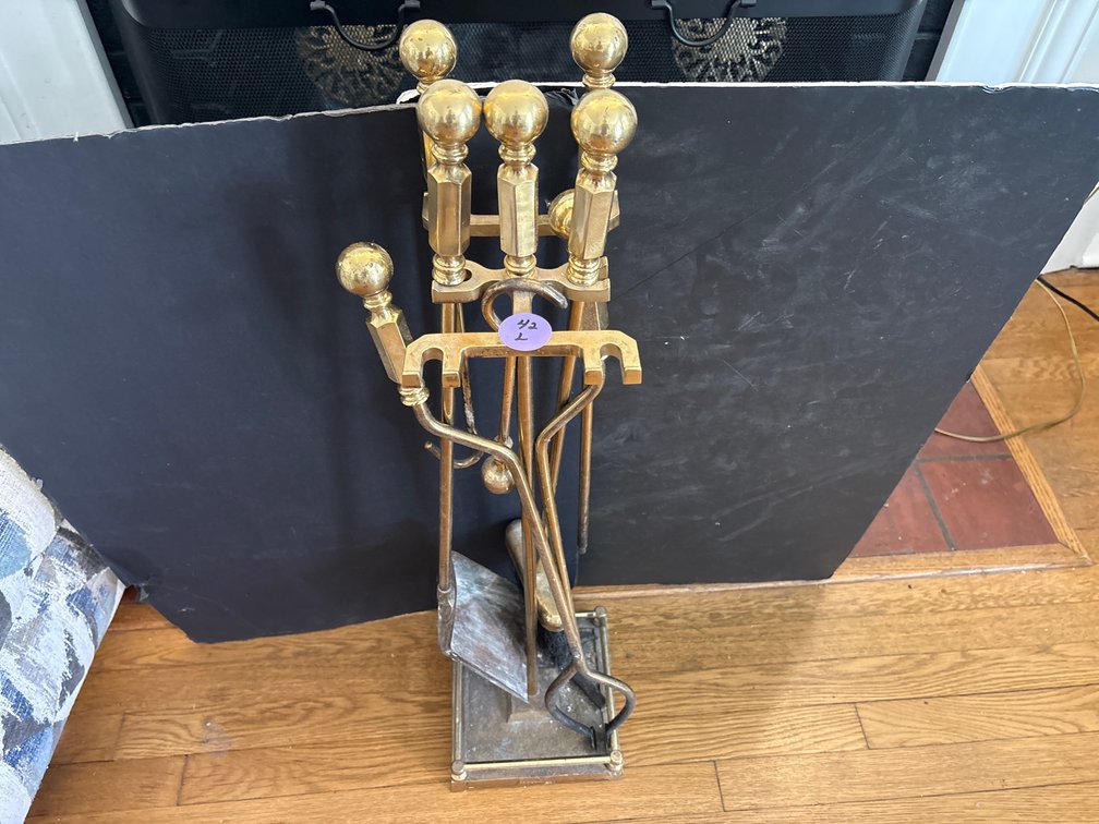 Brass Fireplace Tool Set with Stand and Ball Finials