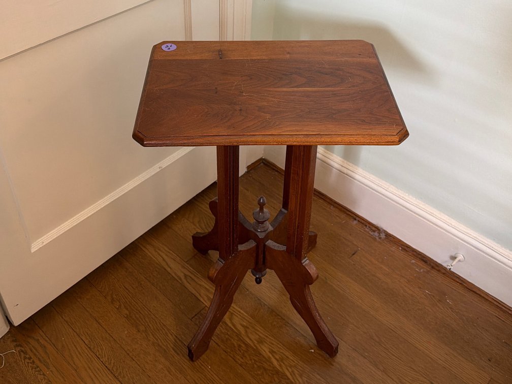 Antique Wooden Accent Table With Carved Column Base