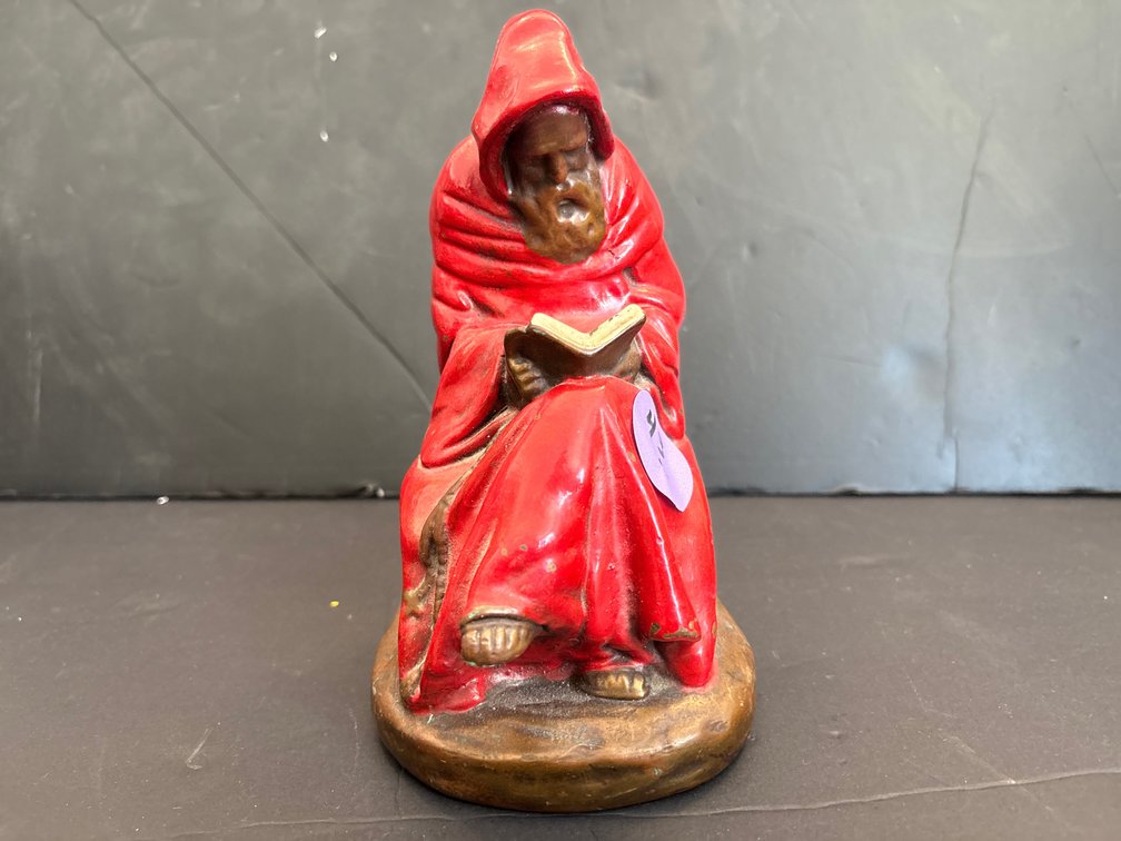 Red Hooded Monk / Friar Reading a Book Heavy Figurine