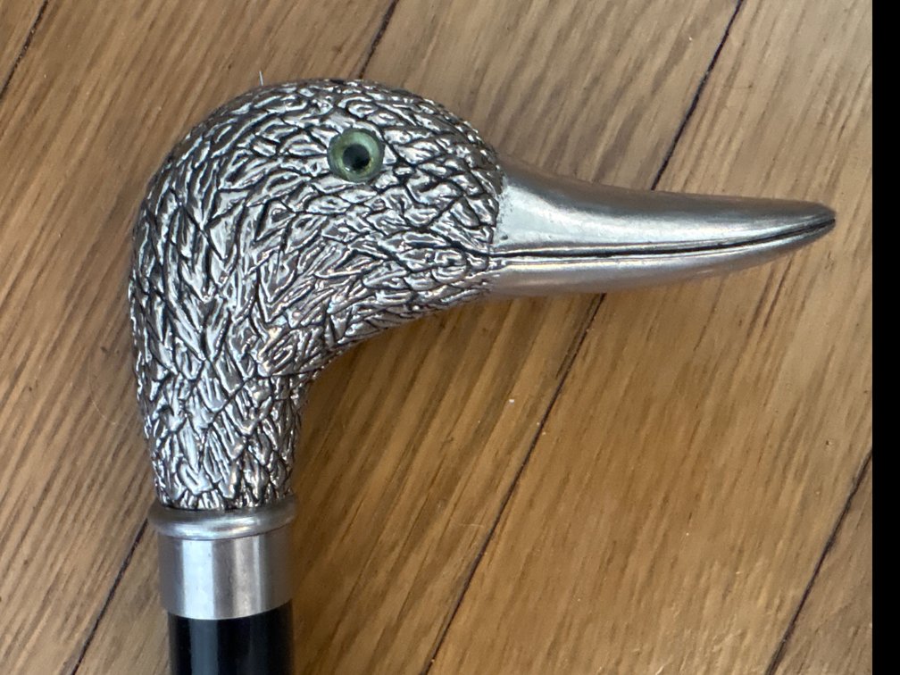 Walking Cane with Silver-Tone Duck Head Handle and Black Shaft