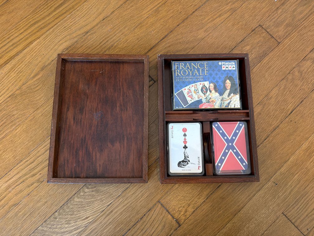 Vintage Wooden Double Deck Playing Card Box Set w/ Piatnik France Royale Cards