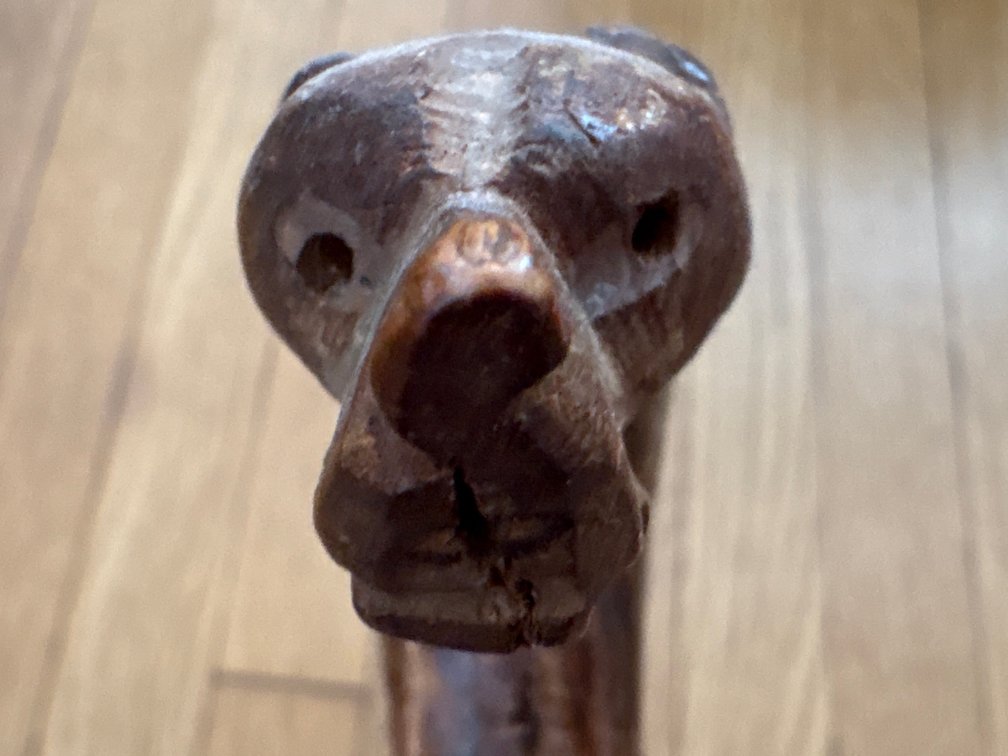 Hand-Carved Wooden Walking Stick / Cane with Animal Head Handle