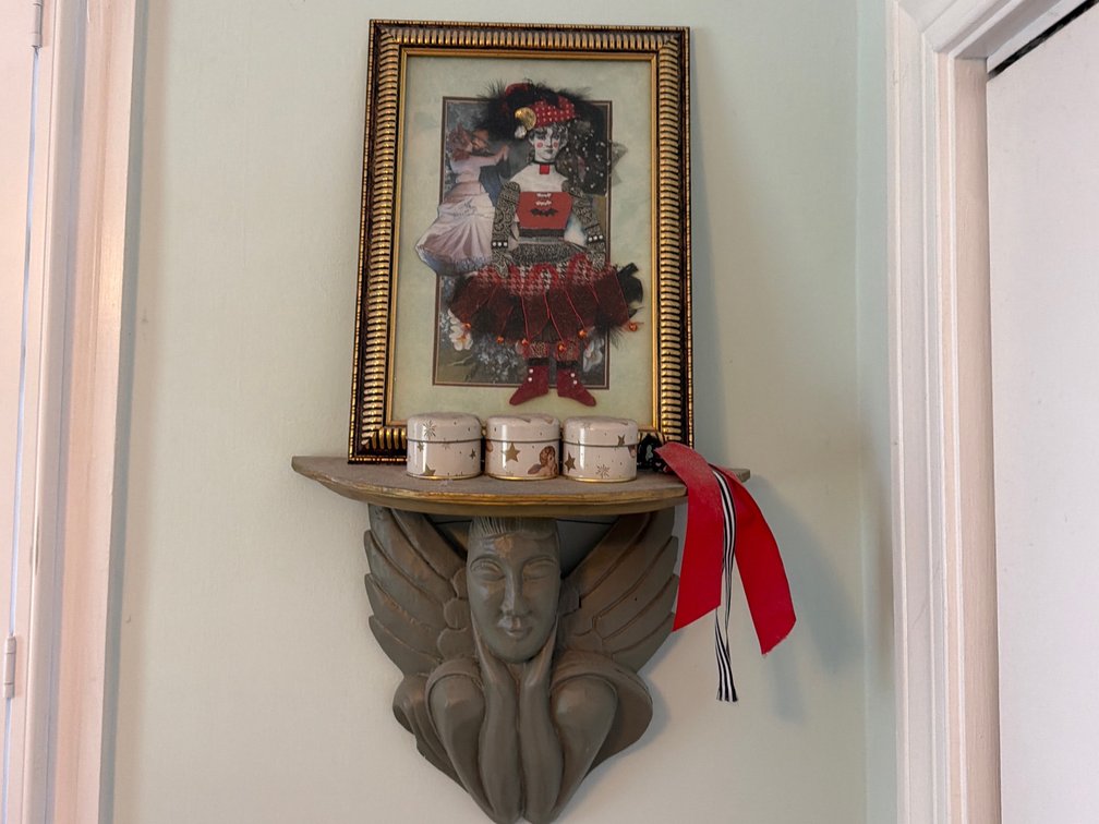 Winged Cherub Wall Shelf & Ornate Gold-Framed Wall Decor