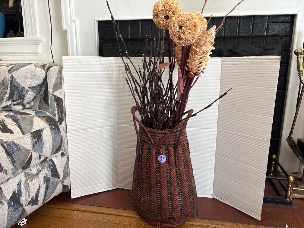 Woven Wicker Floor Vase with Faux Floral Arrangement