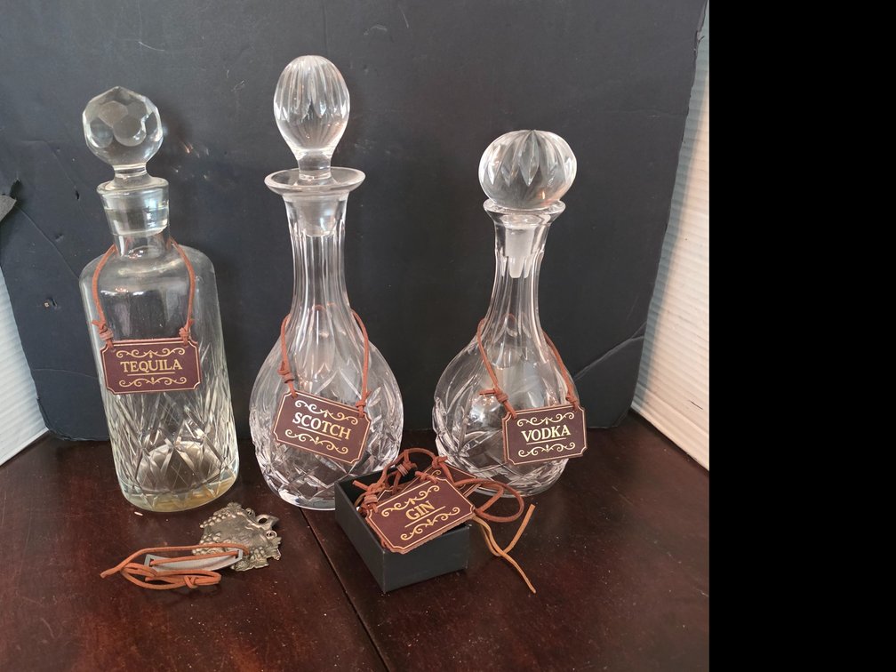 Glass Decanters  with Leather Tags