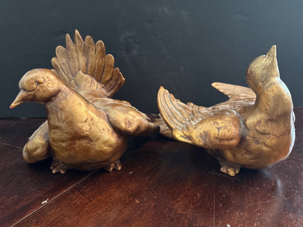 3D Sculptural Bird Statues with Gold Gilt Finish